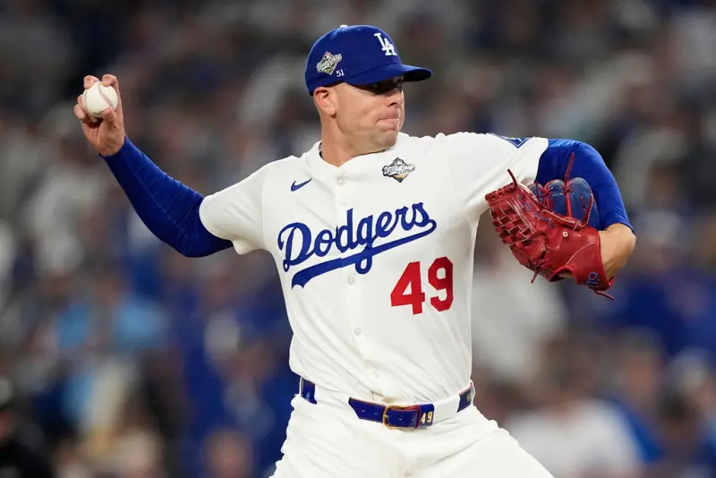 ▲洛杉磯道奇右投崔南（Blake Trinen）本季表現低迷，兩年2200萬美元的合約恐成球隊「沉重包袱」。除了他之外，史考特（Tanner Scott）、葉茲（Kirby Yates）一樣又貴又難用。（圖／美聯社／達志影像）