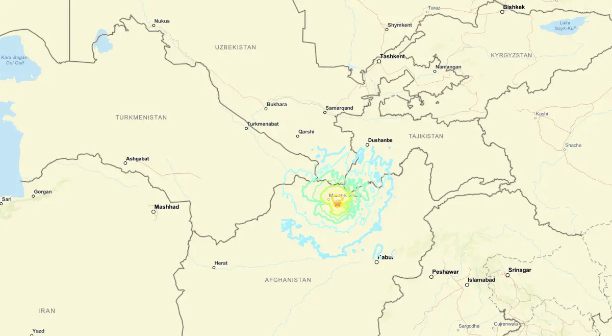 ▲阿富汗北部一座最大城市馬薩里沙利夫巿附近，於2日深夜至3日凌晨左右，發生了芮氏規模6.3的強烈地震。（圖／翻攝自USGS）