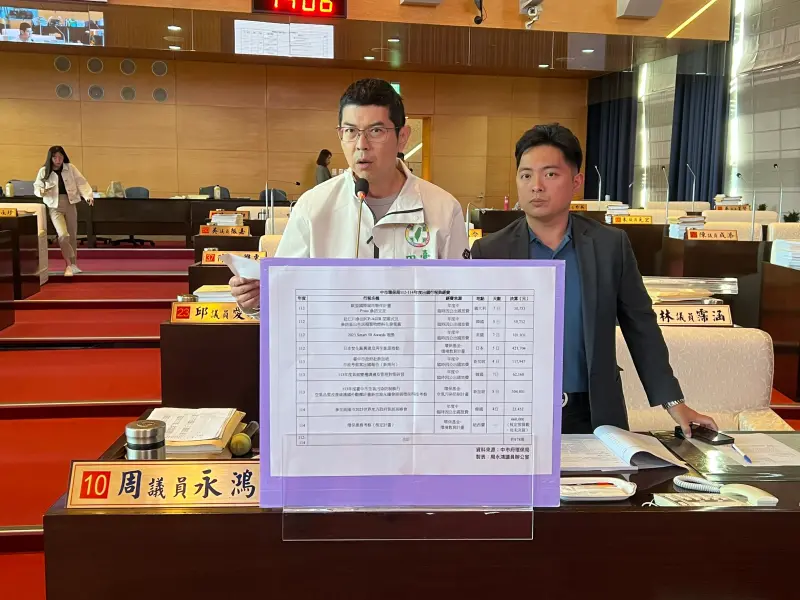 ▲議員周永鴻指出，環保局3年出國旅費逾百萬，促刪除明年度出國旅費預算(圖／柳榮俊攝2025.11.3)