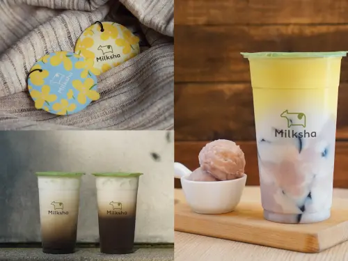 ▲迷客夏「桂花朵朵香氛片」、「香芋仙草綠茶拿鐵」，「靜岡焙焙鮮奶」、「法芙娜可可鮮奶」回歸。（圖／迷客夏提供）