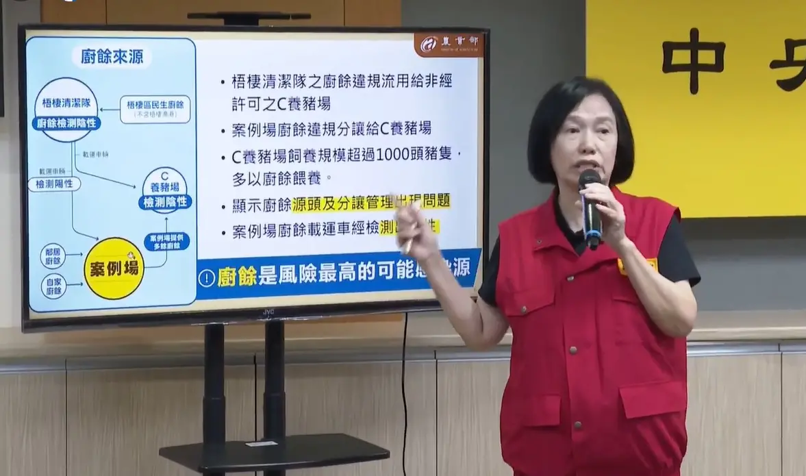 ▲農業部次長杜文珍報告時指出，梧棲清潔隊的廚餘不只流向非洲豬瘟案例場。（圖／翻攝農業部臉書，2025.11.03）