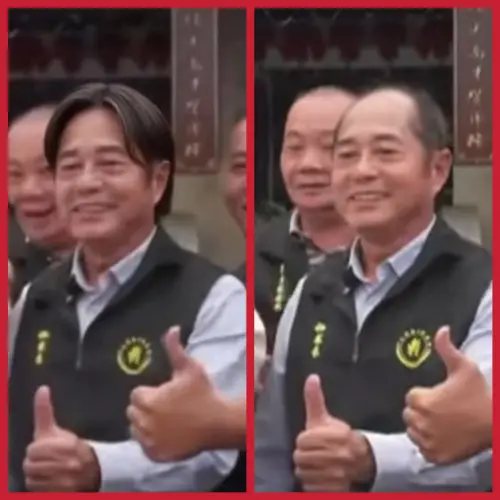 ▲館長疑似用AI幫賴氏宗親會秘書長賴瀚鍾換上和賴清德同款髮型，直呼「血緣是不會騙人的」。（對比圖／擷取自館長FB、YouTube）