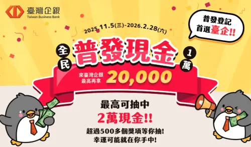 ▲在台灣企銀登記入帳和ATM領現，可抽20000元。（圖／翻攝自台灣企銀官網）