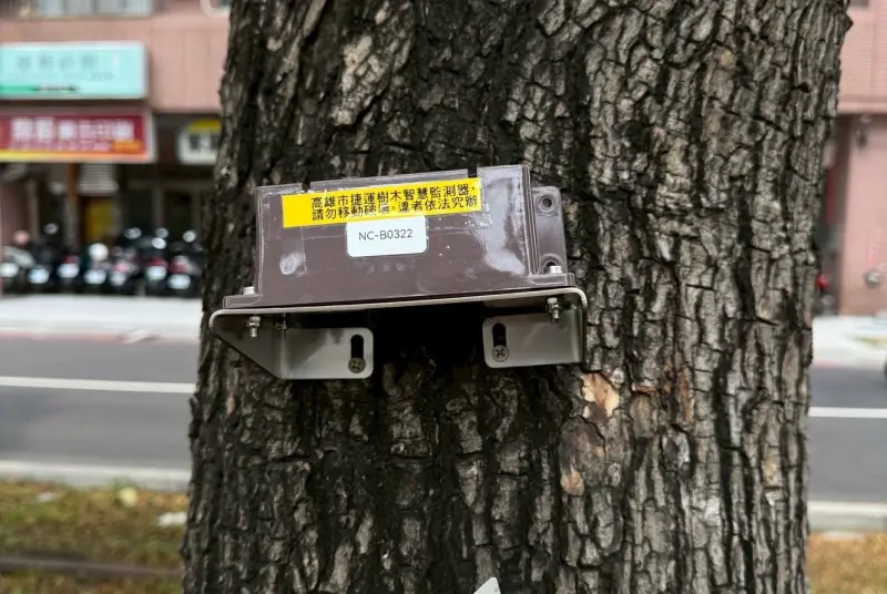 ▲AI智慧即時監測樹木傾斜儀設備，即時監測樹木傾斜情形，提升輕軌沿線路樹安全管理效率。（圖／高市府捷運局提供）