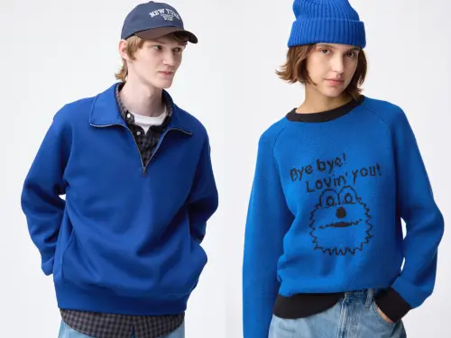 ▲左起：「男女適穿Heavy weight重磅內刷毛半拉鍊休閒上衣357761」990元、「女裝oversized針織休閒上衣358450」990元、「男女適穿羅紋毛帽(可機洗) 357282」290元。（圖／GU提供）