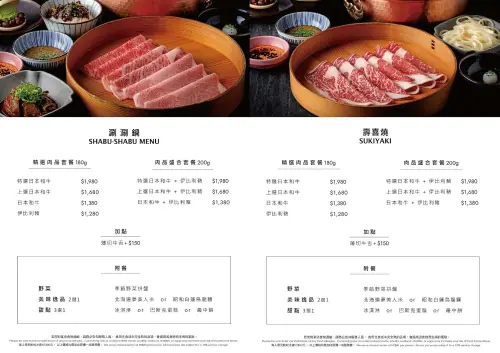 ▲WAGYU CLUB涮涮鍋與壽喜燒菜單。（圖／教父牛排餐飲集團提供）