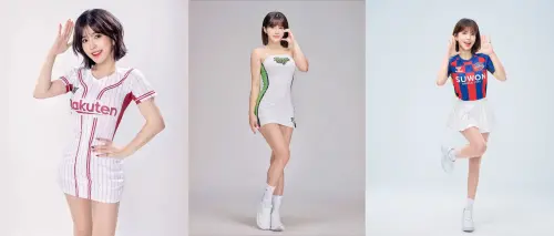 ▲壯壯是樂天桃猿（左起）、Formosa Sexy、南韓水原足球俱樂部的啦啦隊員。（圖／IG@ula_shen_）