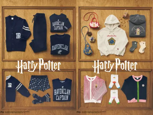 ▲GU《哈利波特》聯名新作，左起：「雷文克勞」系列、「蜂蜜公爵」系列。​（圖／GU提供gu-global.com/tw）