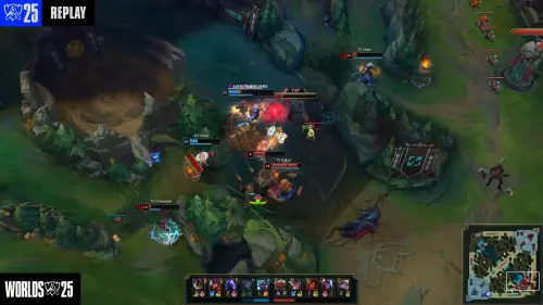 ▲Faker回家TP回來之後，塔莉亞翻到2個人又秀了一波，讓T1拿下亞塔坎，擴大領先。（圖／Youtube@LoL Esports）