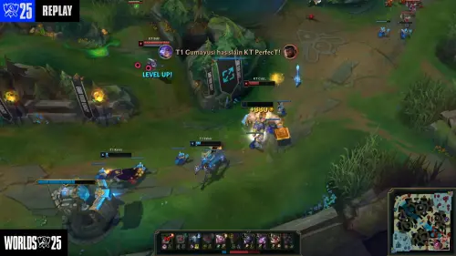 ▲11分鐘，T1嘗試控下第二條龍，不過KT不打算直接讓，雙方直接集結爆發團戰，Bdd復活之後又傳送回來支援，讓團戰形勢大幅逆轉。