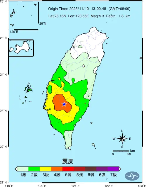 快訊／13:00高雄規模5.3地震！震度4級　南部人嚇壞：晃超過1分鐘
