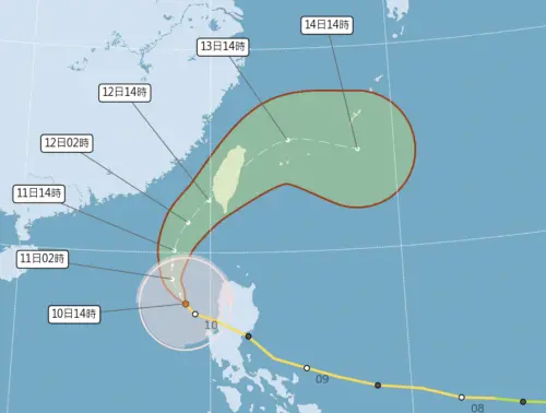 ▲鳳凰颱風目前在南海整合，今（10）日傍晚發布海上警報，明（11）日上半天發布陸上警報。（圖／中央氣象署cwa.gov.tw）