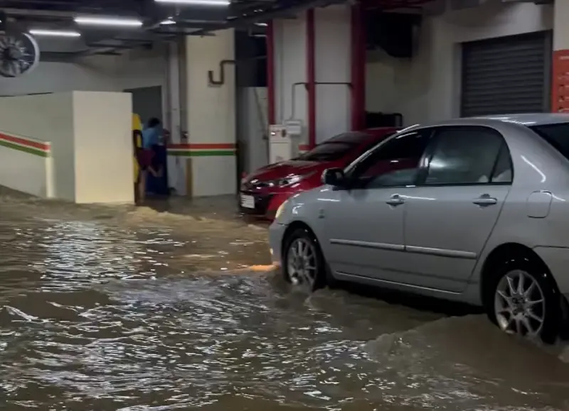 ▲宜蘭11月11日受到鳳凰颱風環流致災豪雨影響，出現嚴重淹水災情，蘇澳煙波飯店地下室停車場更有30多輛車全都泡水。（圖／Threads@wendyyypig_授權提供）