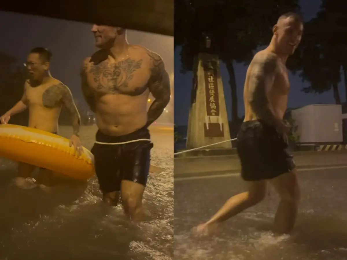 出遊遇淹水！宜蘭「刺青猛男團」解救受困嬤 網讚爆：太有愛