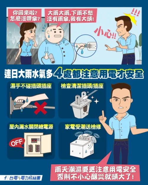 ▲大雨4大用電安全須知。（圖／台電提供 taipower.com.tw）