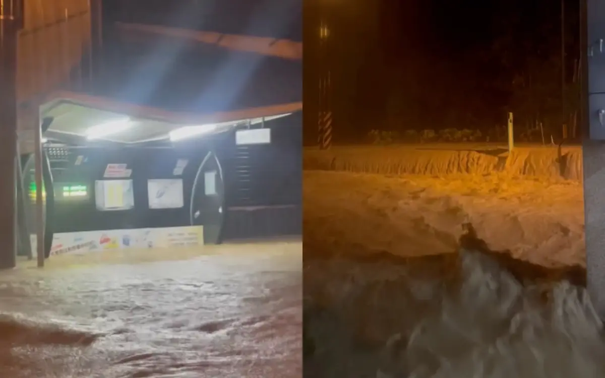 ▲有民眾表示，宜蘭武荖坑公車站座椅被水吞沒；還有蘇澳居民貼出滾滾泥流氾濫的影片。（圖／Threads@koixvxy、4.10_yu授權提供）