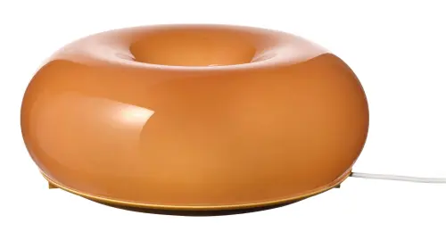 ▲VARMBLIXT Led桌燈／壁燈，橘色 玻璃／圓形，30公分，售價1799元。（圖／IKEA提供）