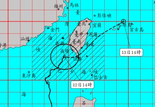▲鳳凰颱風路徑持續東北，預計今（12）日晚上以輕颱之姿登陸屏東恆春，海上陸上警報持續發布中。（圖／中央氣象署cwa.gov.tw）