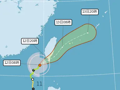 ▲鳳凰颱風將在今（12）日晚間登陸恆春半島，下午5時，中心距離台灣只剩70公里。（圖／中央氣象署cwa.gov.tw）