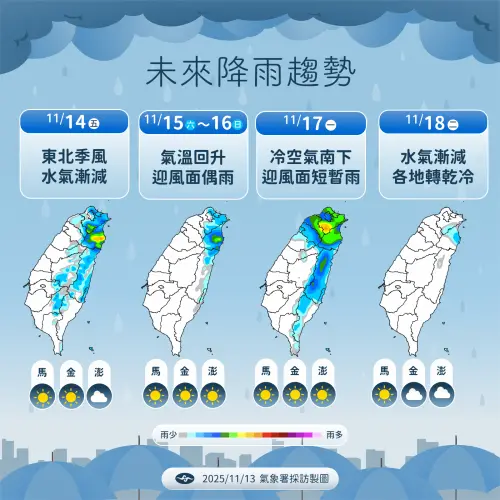 ▲未來幾日降雨趨勢一圖看。（圖／中央氣象署cwa.gov.tw）