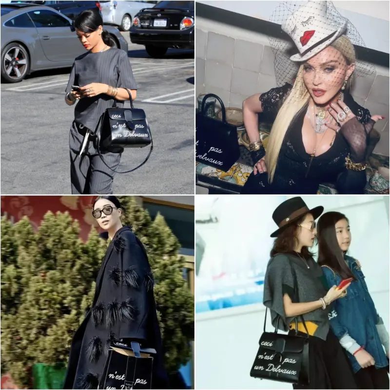 ▲李怡貞的手提包品牌有「比利時愛馬仕」之稱,蕾哈娜(左上)、瑪丹娜(右上)、那英(左下)、章子怡(右下)也被拍過使用同款限量包。(圖/翻攝IG、小紅書)