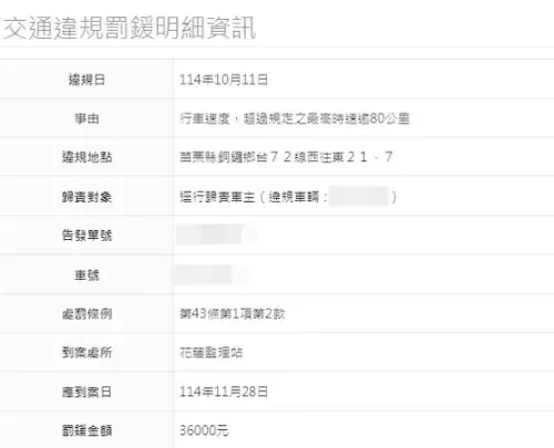 ▲八炯被網友抓到欠繳超速罰單3萬6千元挨酸。（圖／翻攝監理服務網）