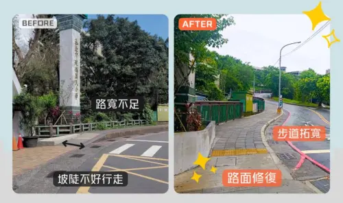 ▲建德國小本次改善工程，以人本為核心，透過專業規劃評估並且運用相關工程措施，改善原本通學路面破損不完整。（圖／基隆市政府提供）