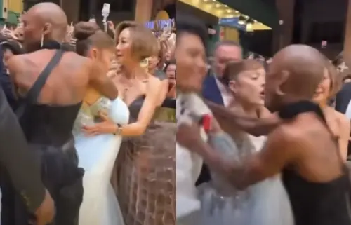 ▲亞莉安娜（中）被狂粉騷擾，辛西婭艾利沃、楊紫瓊馬上保護她。（圖／翻攝自YouTube＠TMZ）