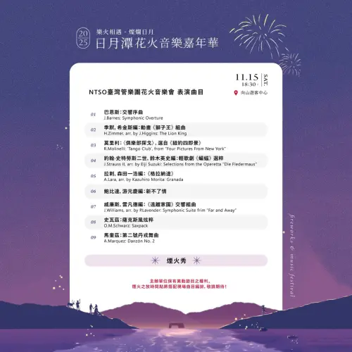 ▲日月潭花火音樂嘉年華」最終場表演流程（圖／取自日月潭國家風景區管理處www.facebook.com/sunmoonlaketw）