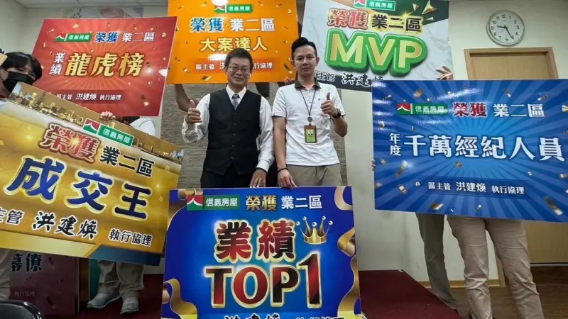 ▲信義房屋南京店專案經理許文政(右)從精品業轉戰房仲以親和力、同理心與耐心深獲客戶信任，不到4年從0經驗躍升千萬經紀人。（圖／信義房屋提供）