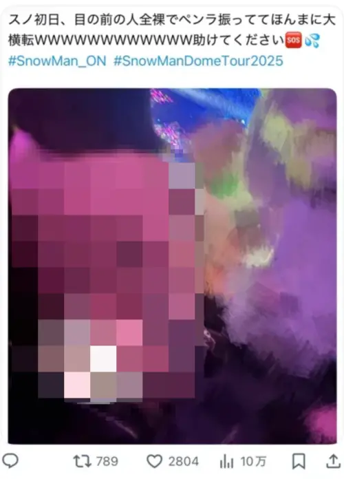 ▲Snow Man的札幌巨蛋演唱會中，有粉絲裸體看秀。（圖／翻攝自X）