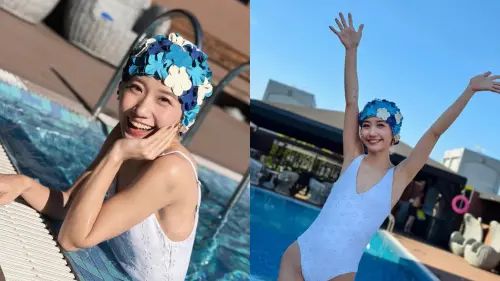 ▲Lulu的復古花瓣泳帽掀起討論，吸睛又獨特。（圖／Lulu 黃路梓茵 IG sunnygirl800424）