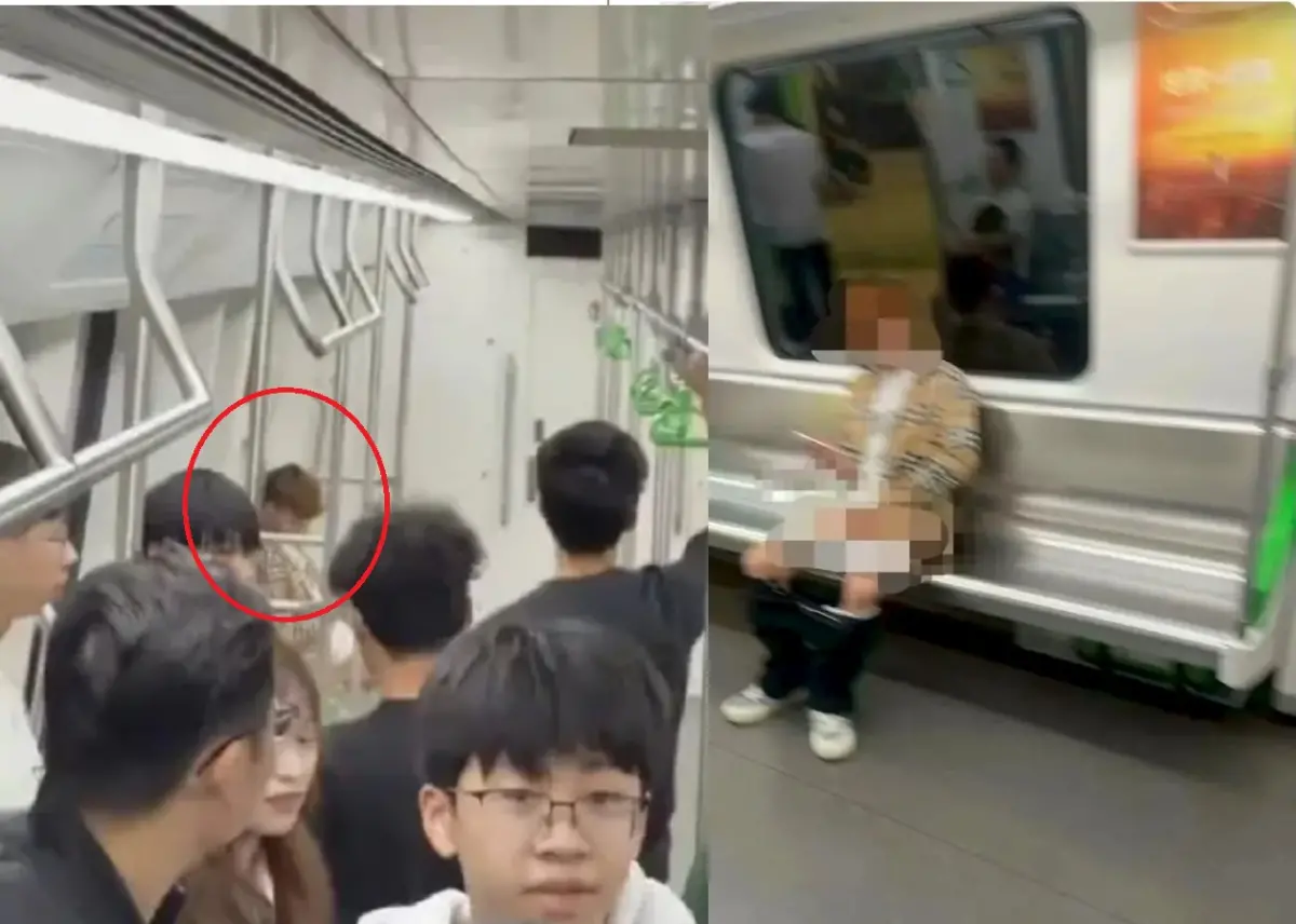 ▲中國南寧地鐵15日晚間有男乘客公然「打手槍」 ，離譜行徑引發網友熱議。（圖／翻攝自微博）