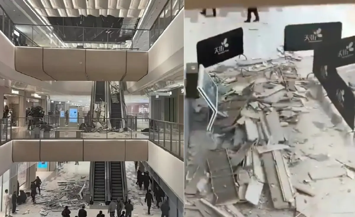 豆腐渣工程！中國商場才開業4天「天花板垮塌」砸傷8人留血跡