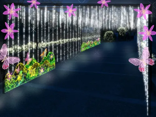 ▲石溪蝶語燈區展現谷關生態意象的奇幻光景(圖／參山處提供2025.11.19)