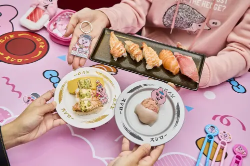 ▲壽司郎《褲褲兔》4款聯名餐點，「褲褲兔鮪魚萩餅」、「炙燒羅勒派對3貫組」、「粉紅派對拼盤」、「褲褲兔雙拼派對餐」。（圖／壽司郎sushiro.com.tw）
