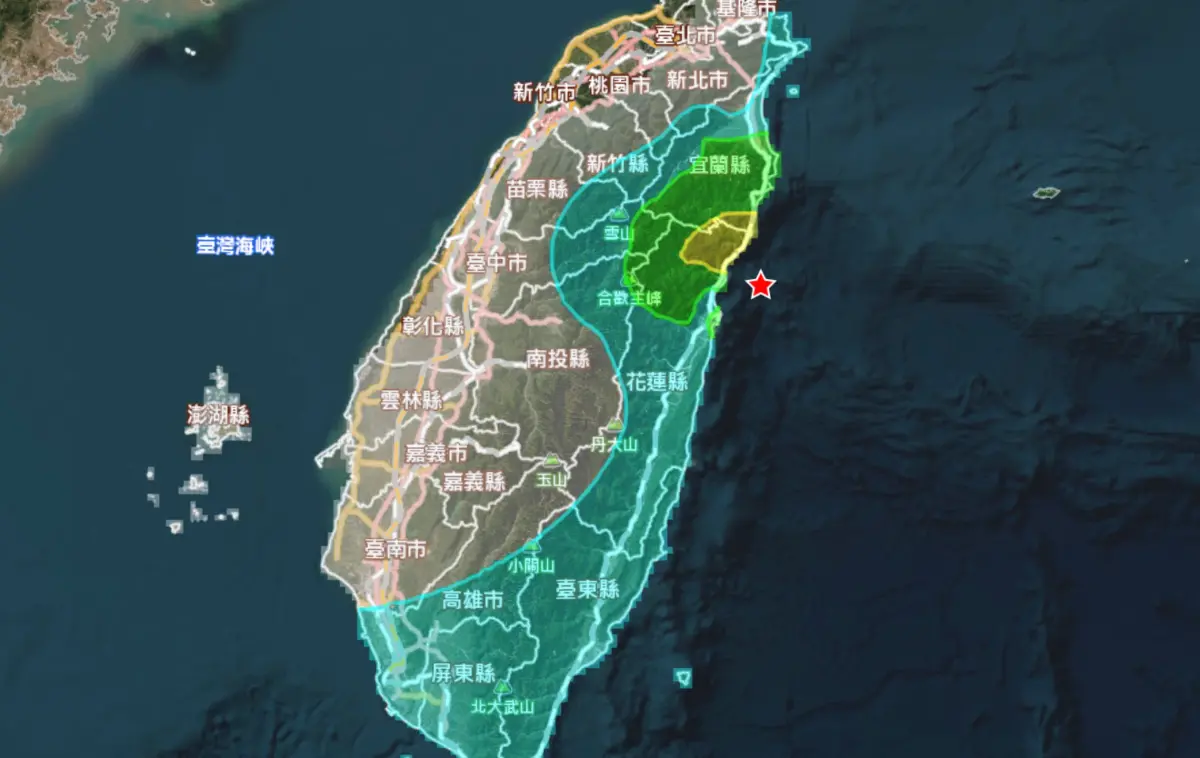 ▲今（19）日晚上8時38分台灣東部海域發生芮氏規模4.5地震，震央在花蓮縣政府東北方23.6公里處，深度6.3公里，晃動影響範圍一圖看懂。（圖／國家災害防救科技中心ncdr.nat.gov.tw/）