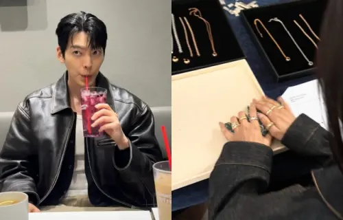 ▲金宇彬（如圖）於昨日宣布婚訊，沒想到申敏兒被發現在婚訊前一天，就曬出戒指照片（如右圖），被猜測是在預告婚戒。（圖／金宇彬IG@____kimwoobin、申敏兒IG@illusomina）