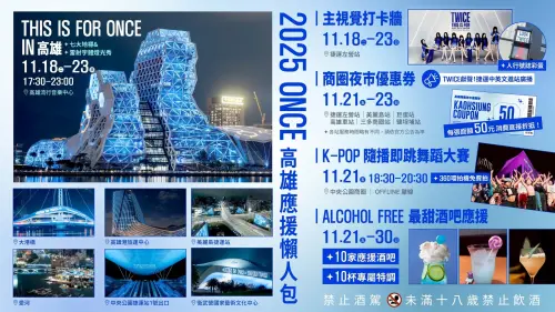 ▲迎接TWICE到來，高雄七大景點藍燈應援，要去看演唱會的Once不要錯過囉！（圖/陳其邁臉書）