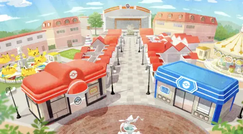 ▲寶可夢樂園的蘆葦鎮，將有寶可夢中心、友好商店（Friendly Shop）、訓練家市集與道館