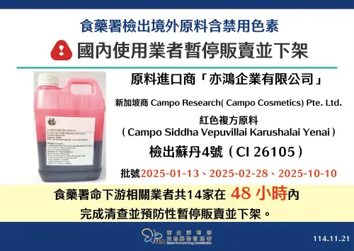 ▲食藥署說明，國內使用原料的業者暫停販賣並下架。（圖／食藥署提供）