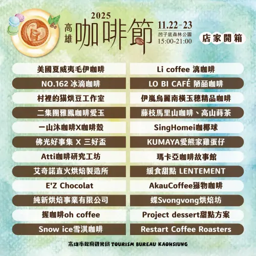 ▲2025高雄咖啡節名單（圖／高雄市觀光局提供www.facebook.com/khh.travel）