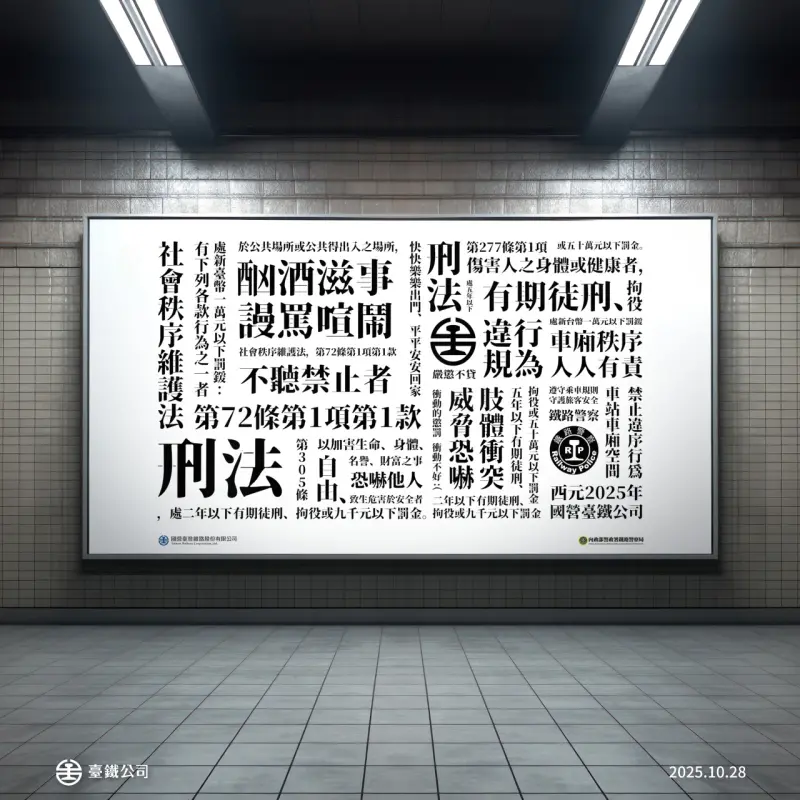 ▲台鐵廣告看板呼籲民眾乘車禮儀，保持理性，互相尊重。（圖／截自臉書粉絲專頁「國營臺灣鐵路股份有限公司」）