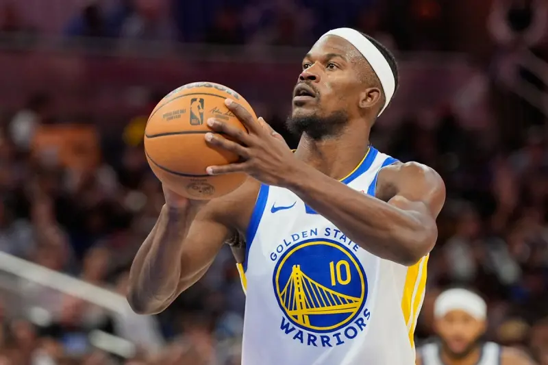 ▲金州勇士以123：127不敵波特蘭拓荒者，球星「士官長」巴特勒（Jimmy Butler ）賽後則對防守不滿，直言球隊「沒守住任何人」。（圖／美聯社／達志影像）