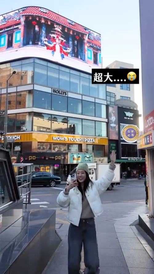 ▲金針菇花了許多時間、金錢，讓宣傳台灣的影片遍佈首爾知名地鐵站外。（圖／翻攝自金針菇IG@ggu__kim）