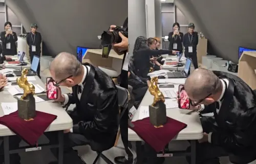 ▲范冰冰在金馬後台與導演張吉安視訊簽收獎座，激動爆哭到說不出話。（圖／Threads@goldenhorsefilmfestival）