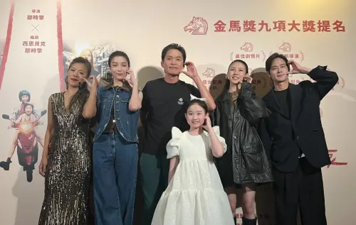 ▲《左撇子女孩》鄒時擎（左起）、蔡淑臻、黃鐙輝、葉子綺、馬士媛、夏騰宏在金馬頒獎後一起慶功，宣告即將再接再厲爭取奧斯卡。（圖／記者蘇詠智攝）