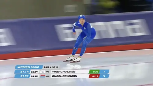 ▲陳映竹在女子競速500公尺比賽中拚出生涯最佳的37秒14。（圖/截自ISU官方YT頻道）