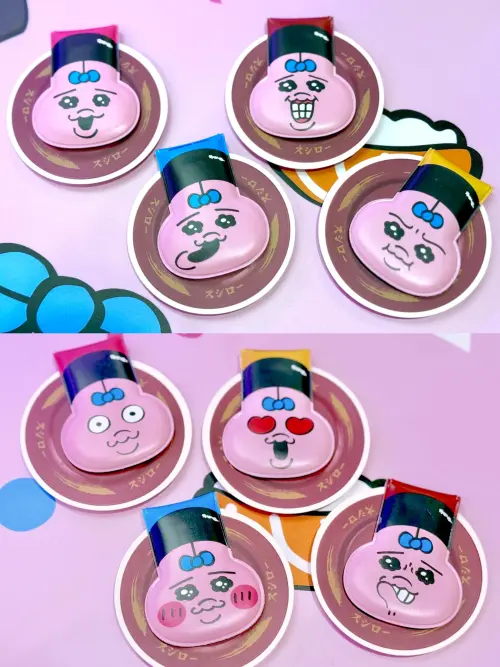 ▲4款雙面設計的「褲褲兔磁鐵夾」。（圖／記者蕭涵云攝）