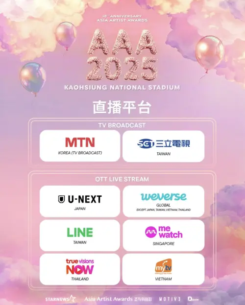 ▲AAA頒獎典禮直播平台一覽。（圖／@aaa2025_10th IG）